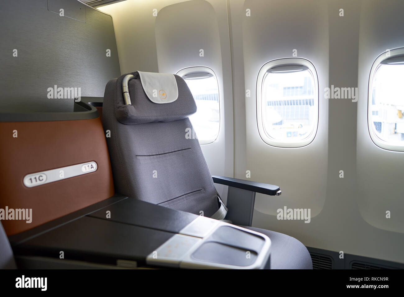 NEW YORK - MARZO 13, 2016: interni di Boeing 747-8I. Il Boeing 747 è un Americano wide-body jet commerciale aereo di linea e aerei cargo, spesso referr Foto Stock