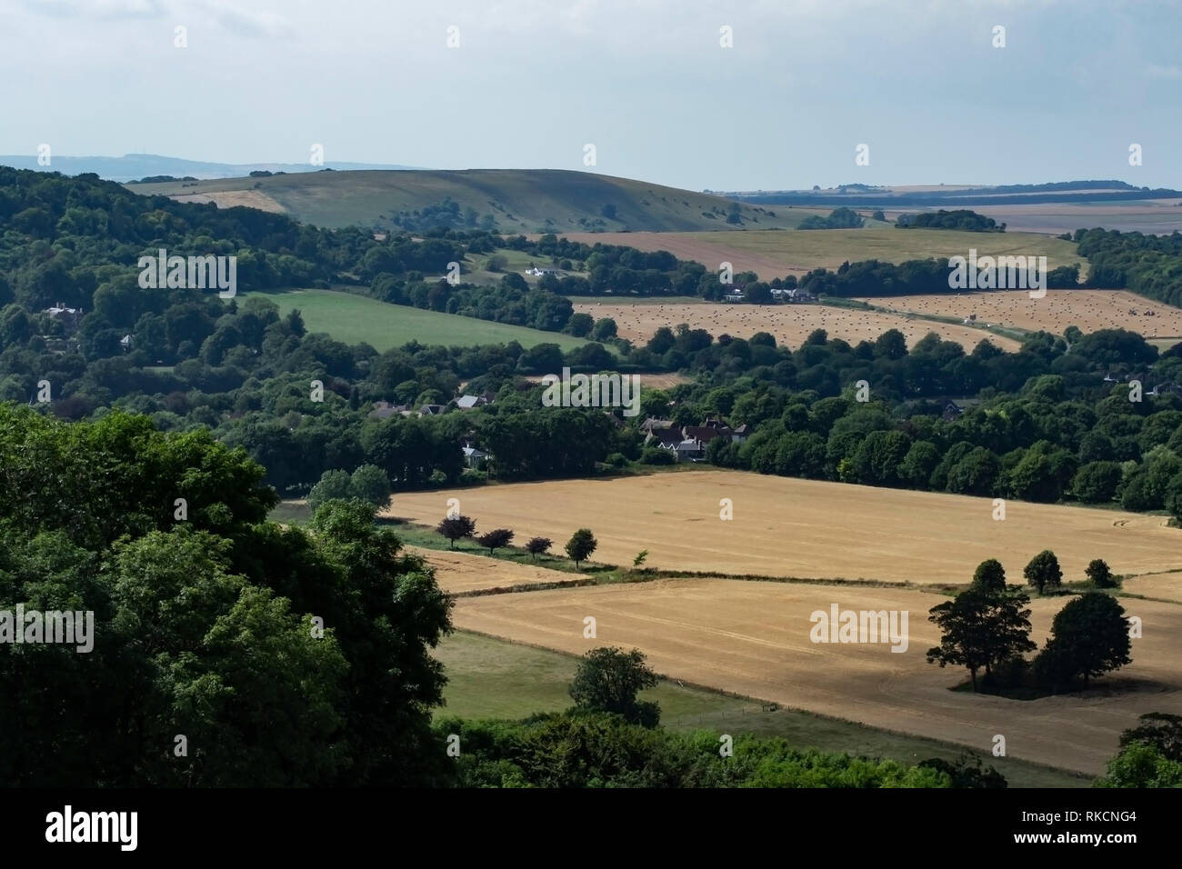 Vista dalla parte superiore della corona Cissbury guardando a Nord Ovest verso il nero patch hill e Harrow Hill Foto Stock