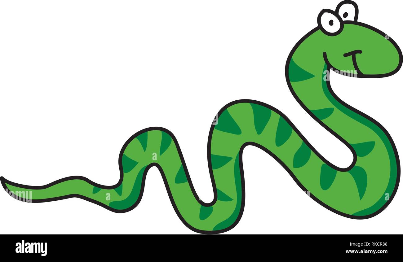 Carino divertente snake vector cartoon. Rettile isolati su sfondo bianco - illustrazione vettoriale Illustrazione Vettoriale