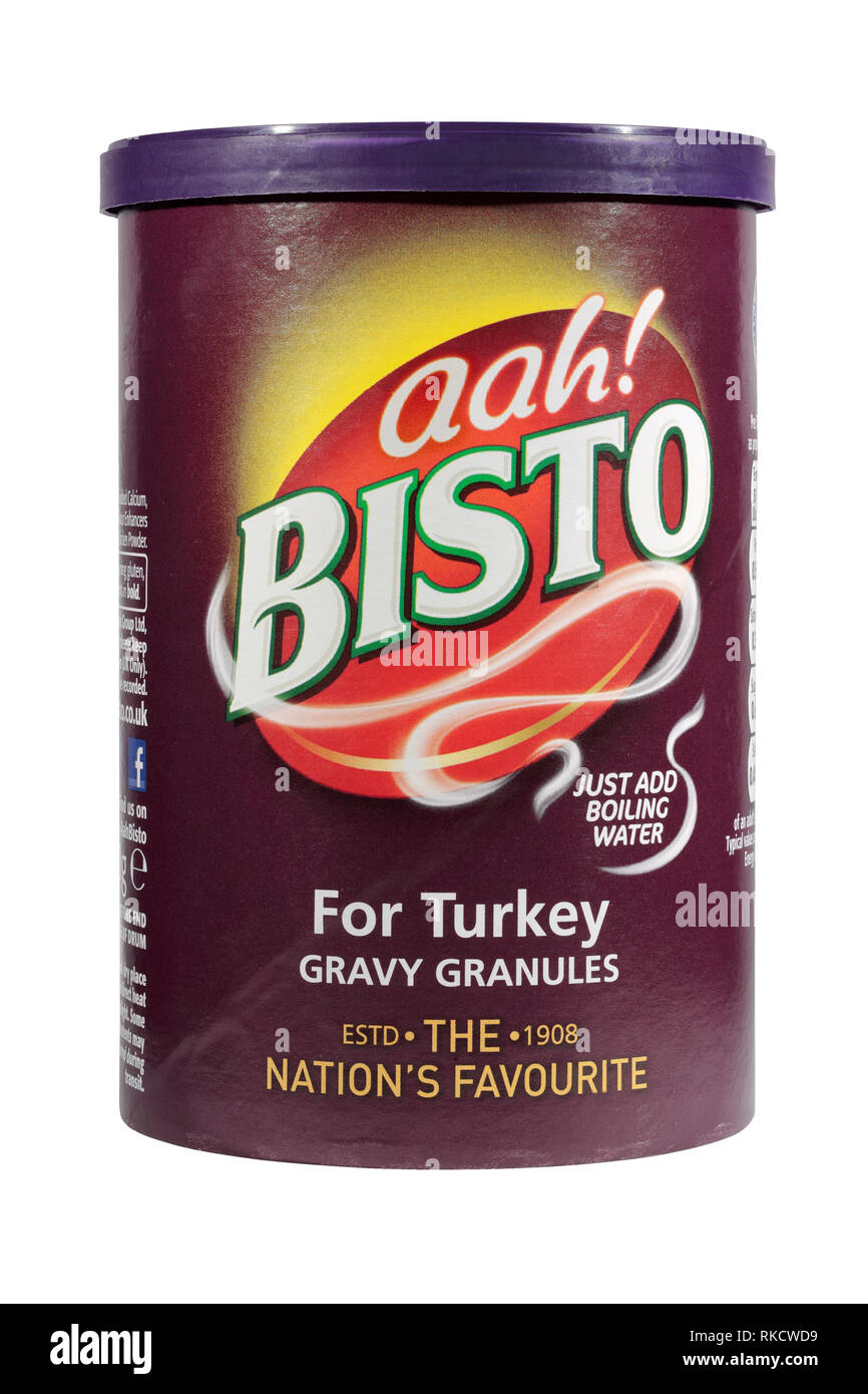 Bisto Gravy granuli per la Turchia isolata su uno sfondo bianco Foto Stock
