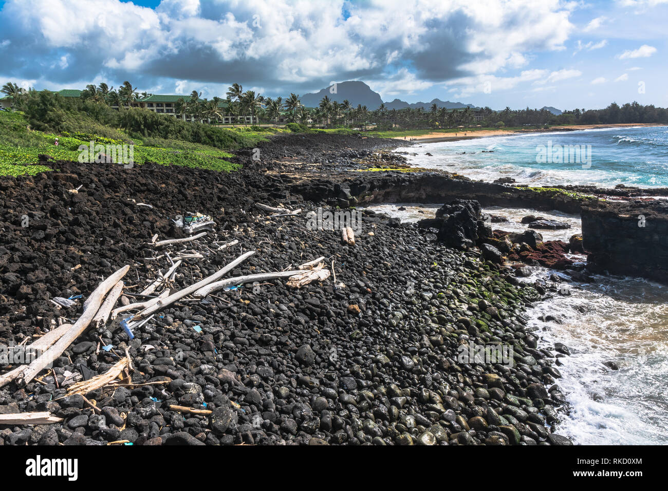 La costa della Baia di Keoniloa, Kauai, Hawaii Foto Stock