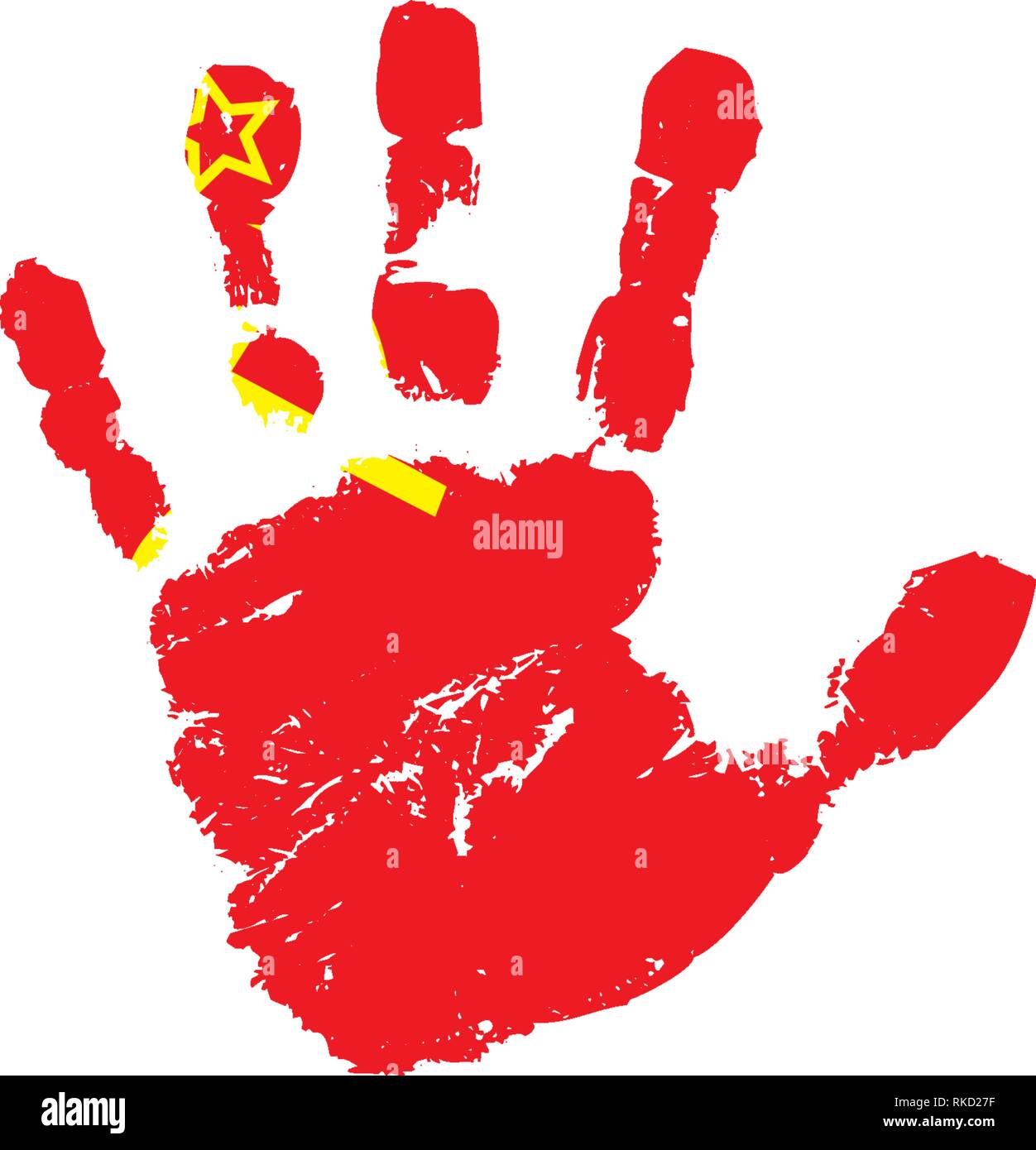 Bandiera rossa e la mano su sfondo bianco. Illustrazione Vettoriale Illustrazione Vettoriale