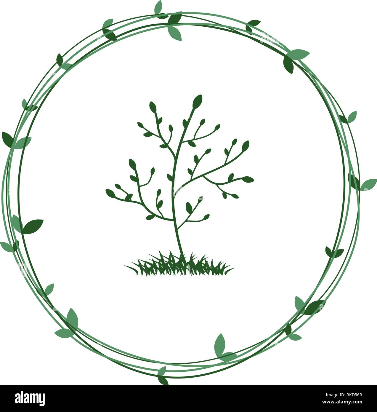 Albero in una ghirlanda di verde. Simbolo ecologico di conservazione della natura. Vettore. Eps 10 Illustrazione Vettoriale