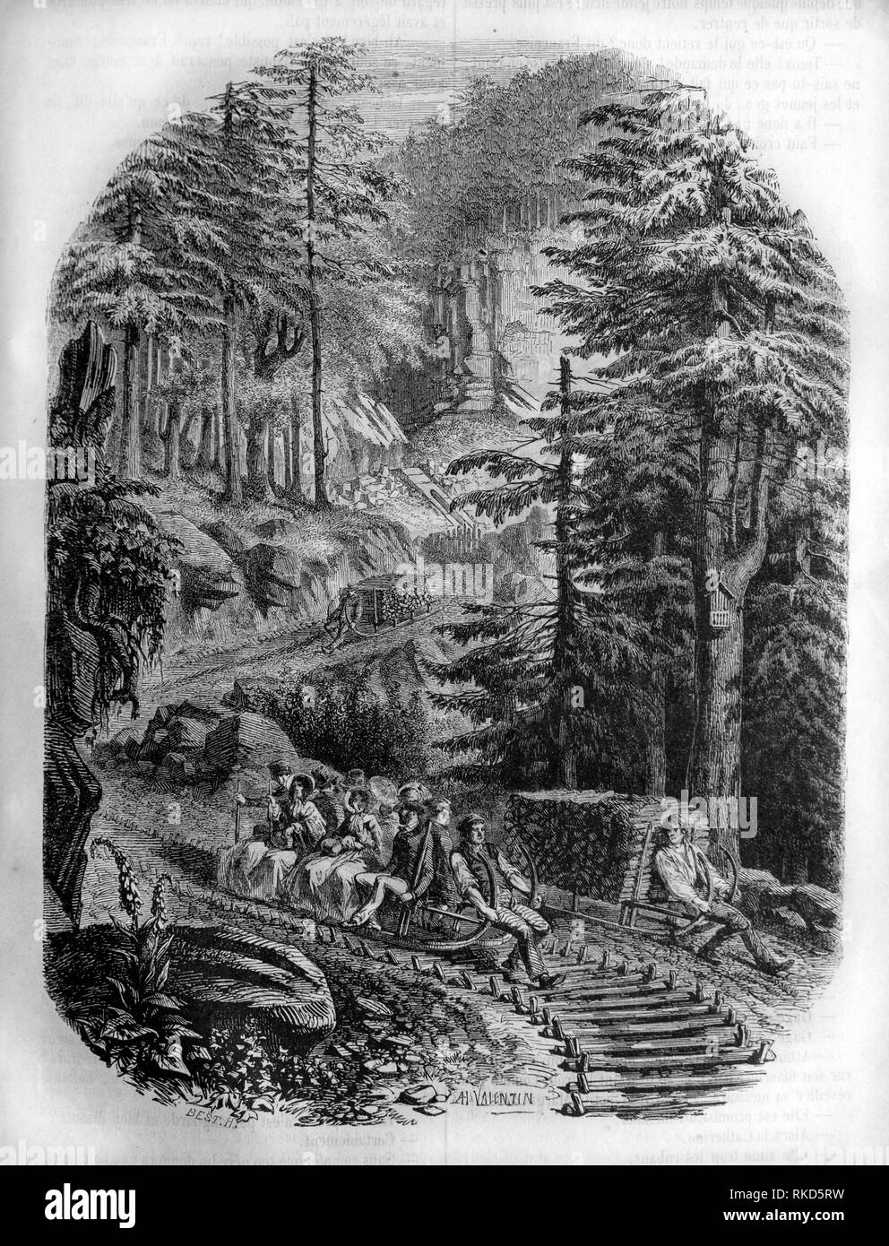 Schlitte (disegno da H. Valentin, 1853). Il schlitte oggi indica una slitta che ha l'aspetto di una grande slitta con telaio leggero e abbastanza Foto Stock