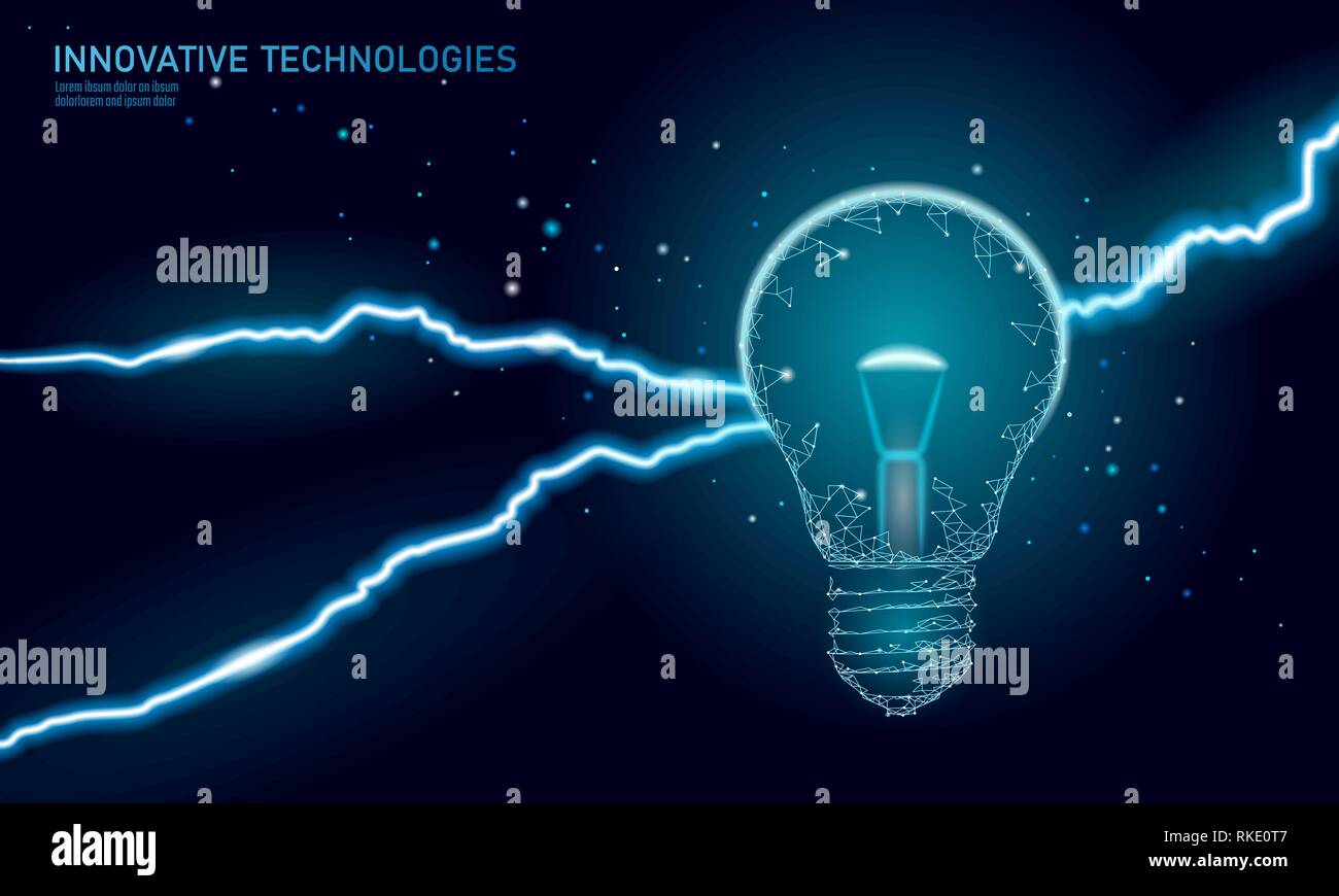 La lampadina della luce di business idea concetto. Lightning Thunder insight. Minaccia pericolosa situazione di lavoro. Bassa poli poligonale 3D triangolo illustrazione vettoriale Illustrazione Vettoriale