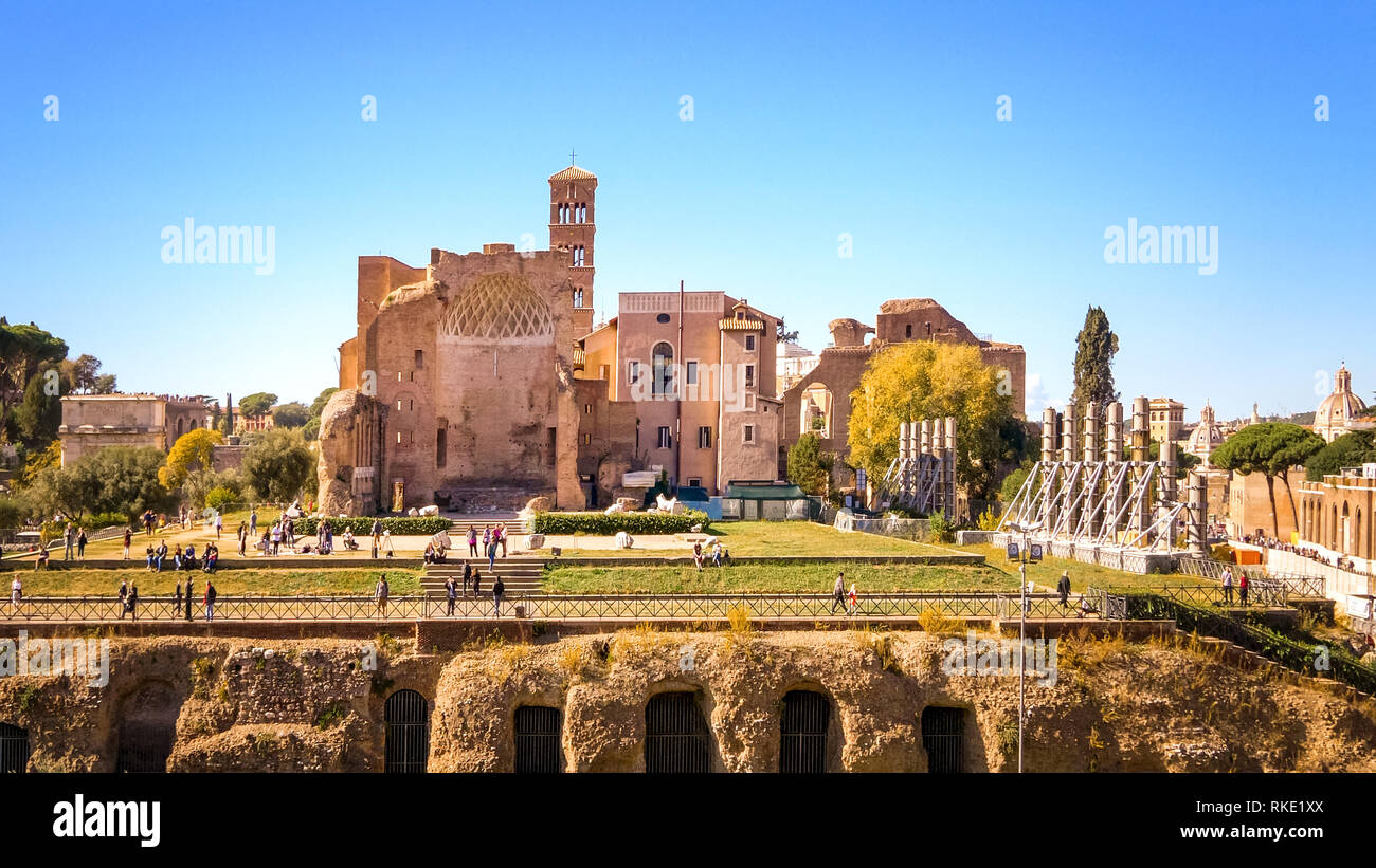 Architettura antica del Foro Romano rovine di Roma, Italia Foto Stock