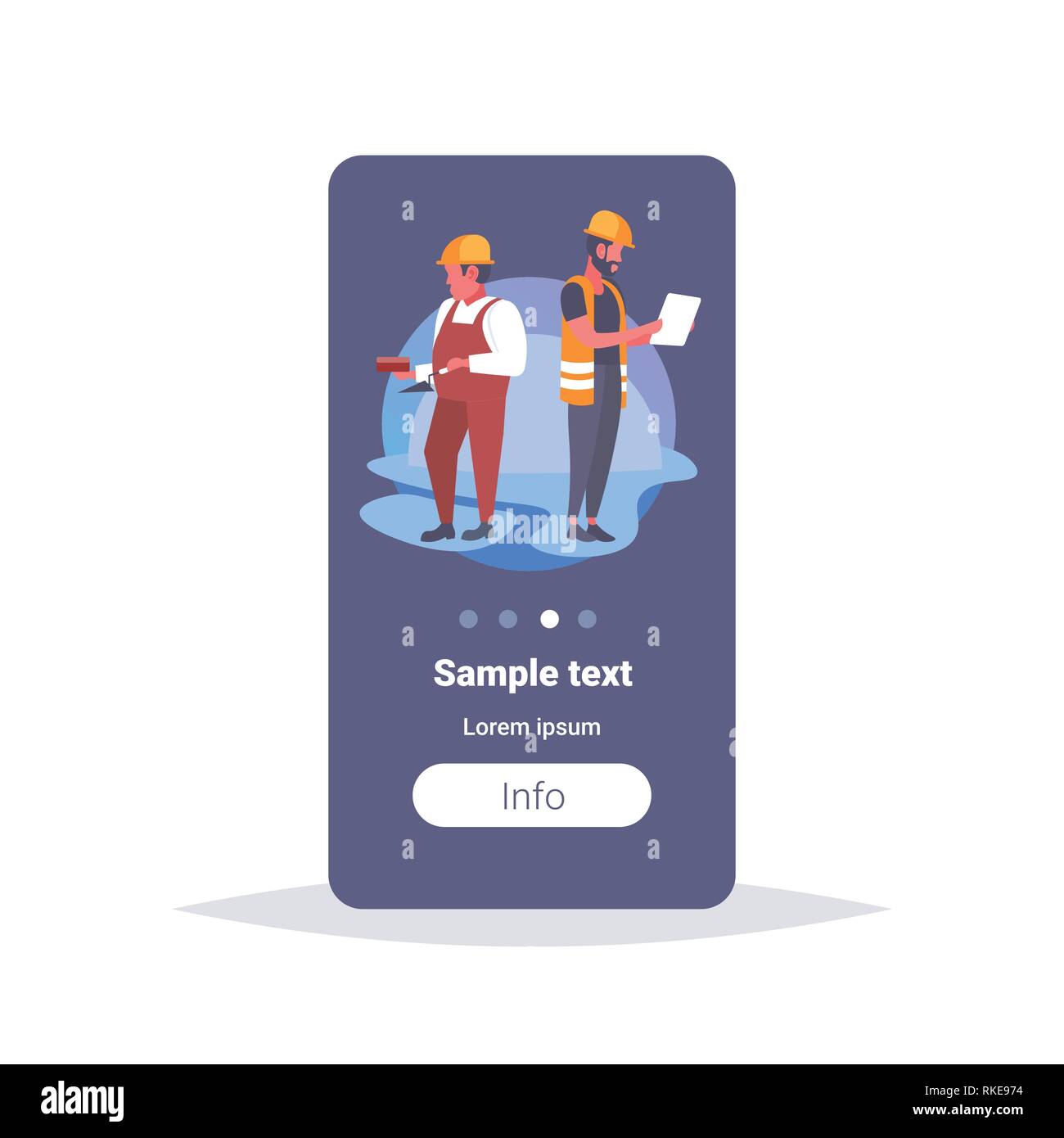 Lavoratori edili giovane tecnici industriali uomini costruttori maschio di personaggi dei cartoni animati a piena lunghezza verticale lo spazio di copia Illustrazione Vettoriale