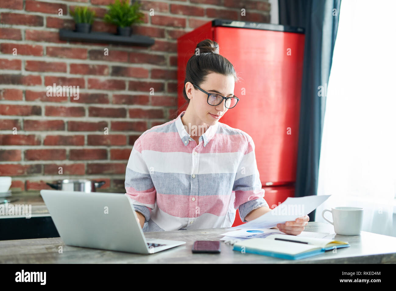 La donna che lavora da casa Foto Stock