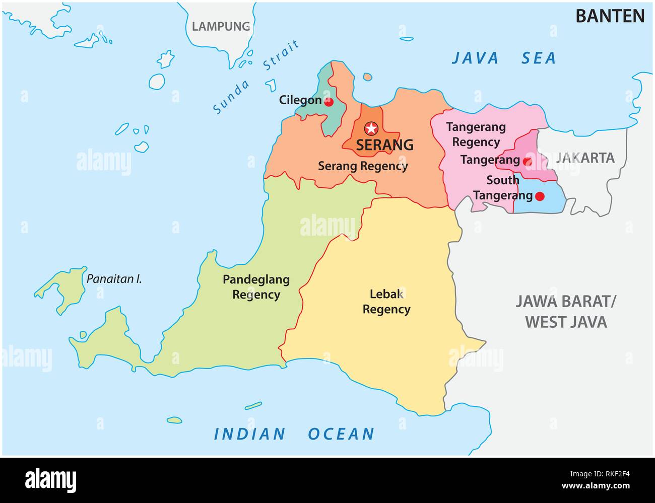 Banten politica e amministrativa di mappa vettoriale, Indonesia Illustrazione Vettoriale
