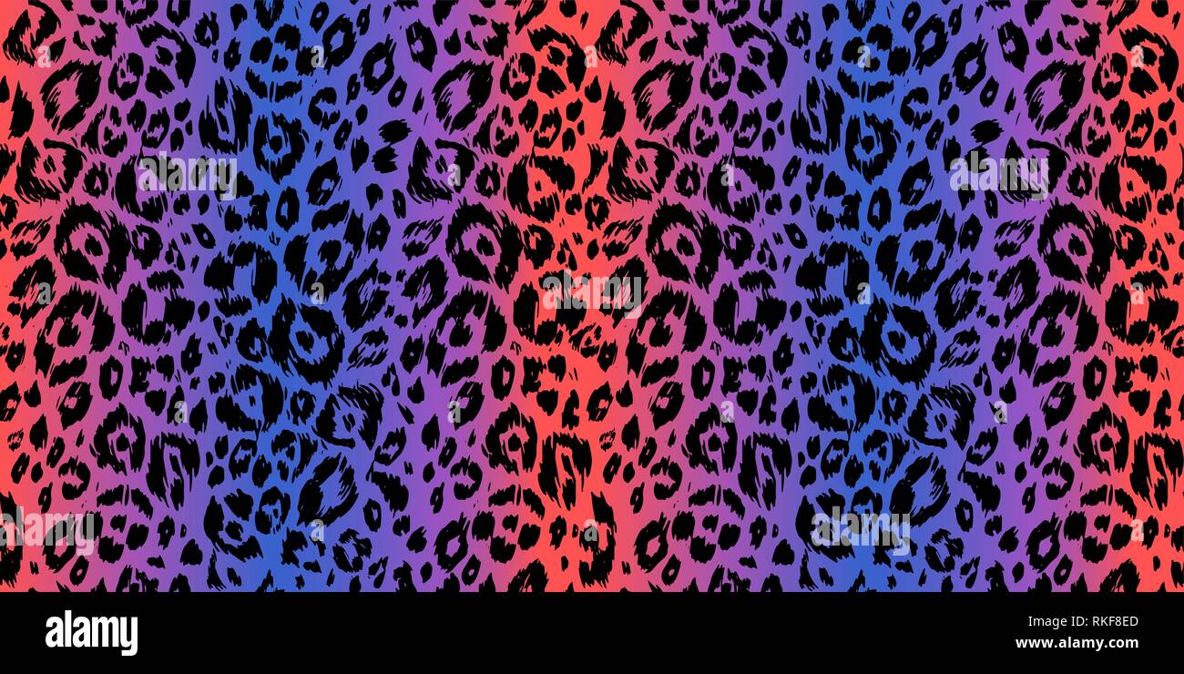 Avvistato pelle animale disegno alla moda. Viola e arancione sfondo leopard. Abstract seamless pattern. Illustrazione Vettoriale