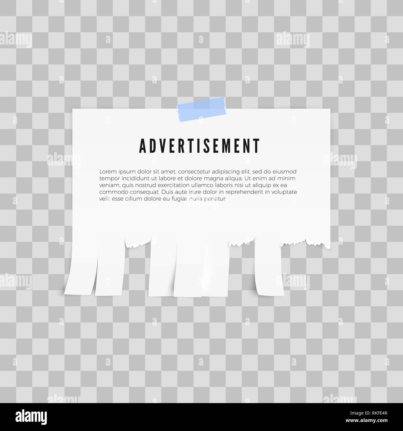 Strappare la carta modello. Modello di annuncio pubblicitario con copia spazio per il testo. Illustrazione di vettore isolato su sfondo tratsparent Illustrazione Vettoriale
