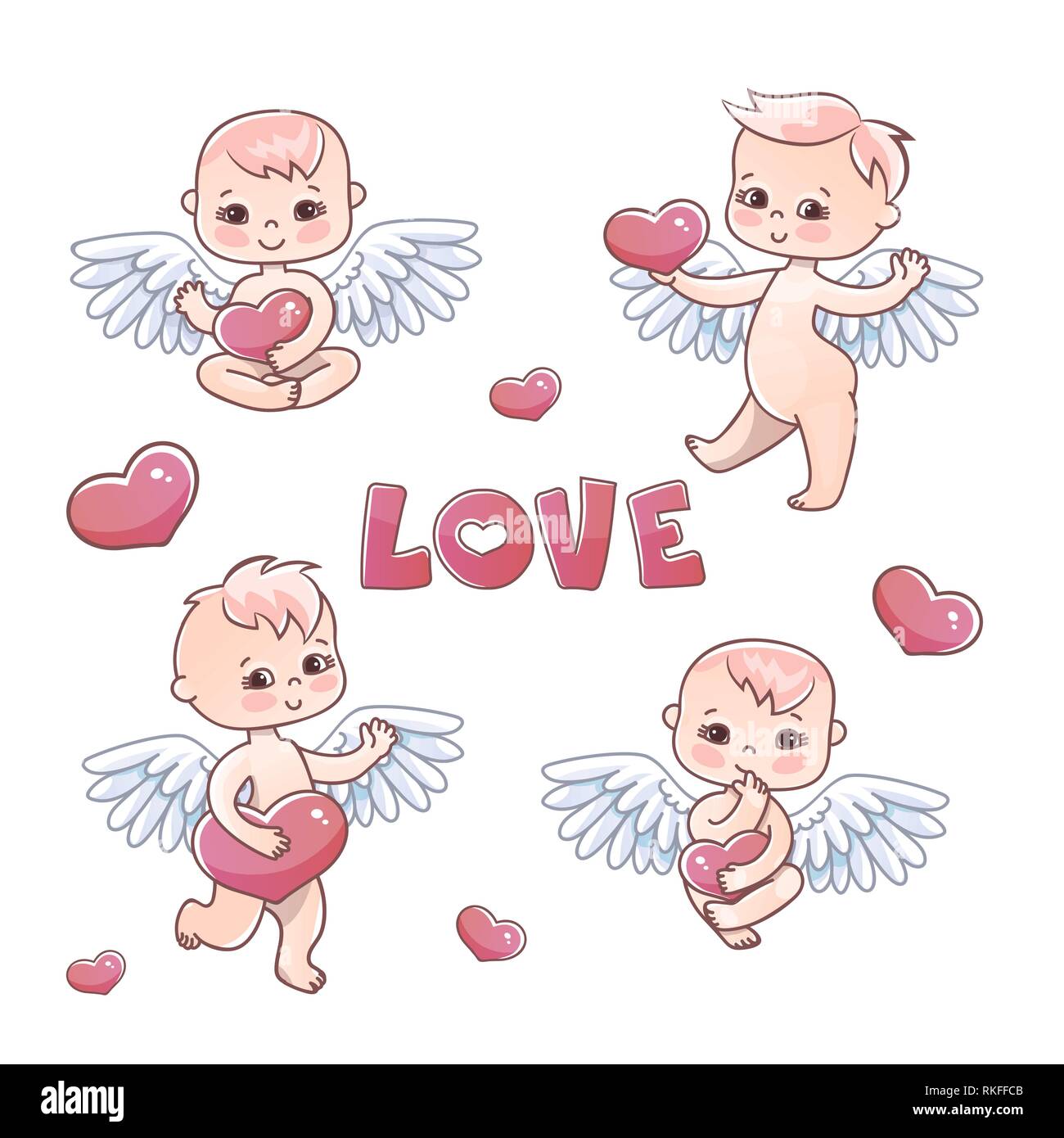 Angeli neonati adesivi per dono per San Valentino. Angeli con il cuore in  mano loro. Cartolina e la dichiarazione di amore Immagine e Vettoriale -  Alamy
