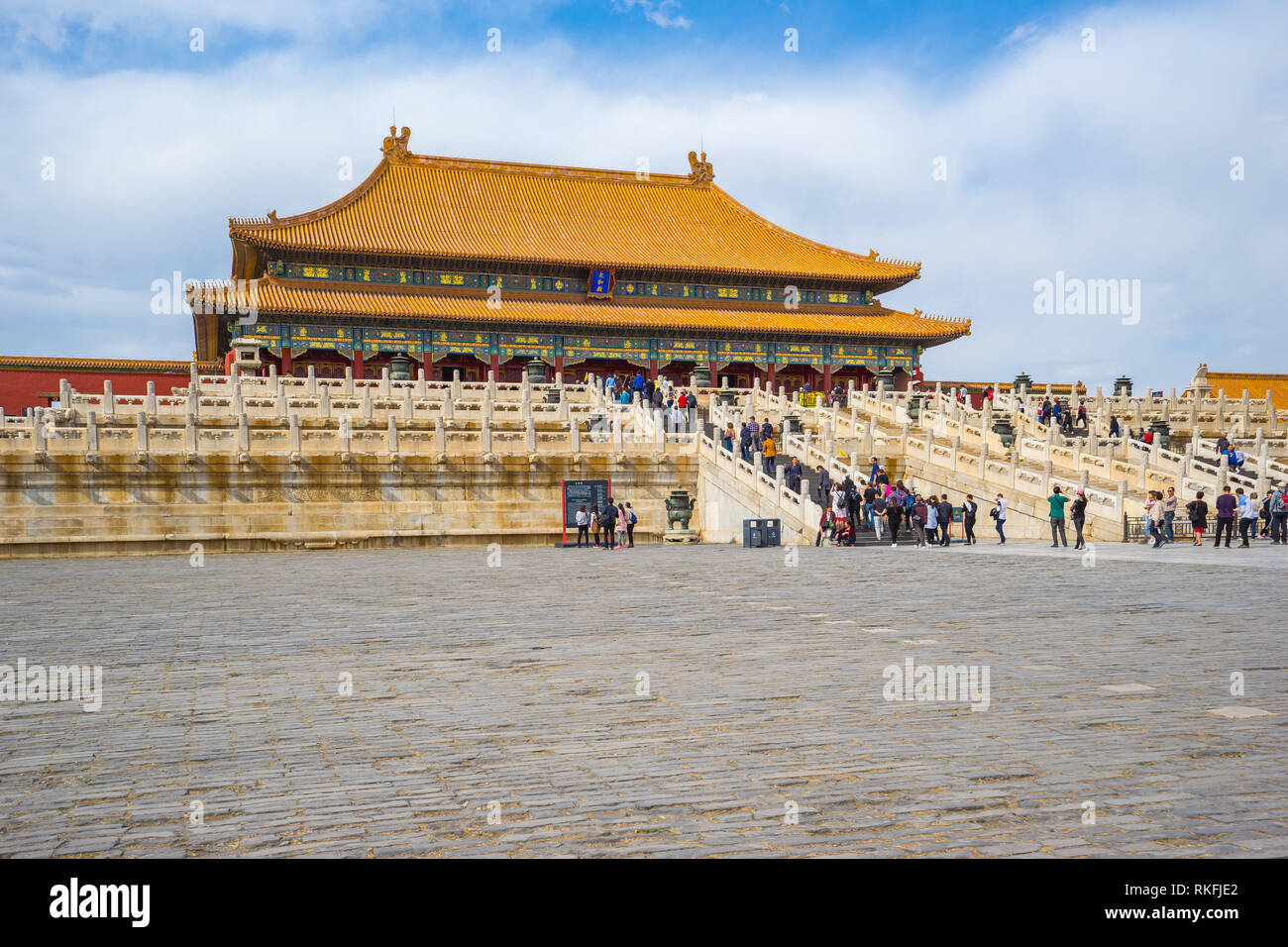 La Città Proibita di Pechino vista della Sala della suprema armonia a Pechino in Cina. Foto Stock