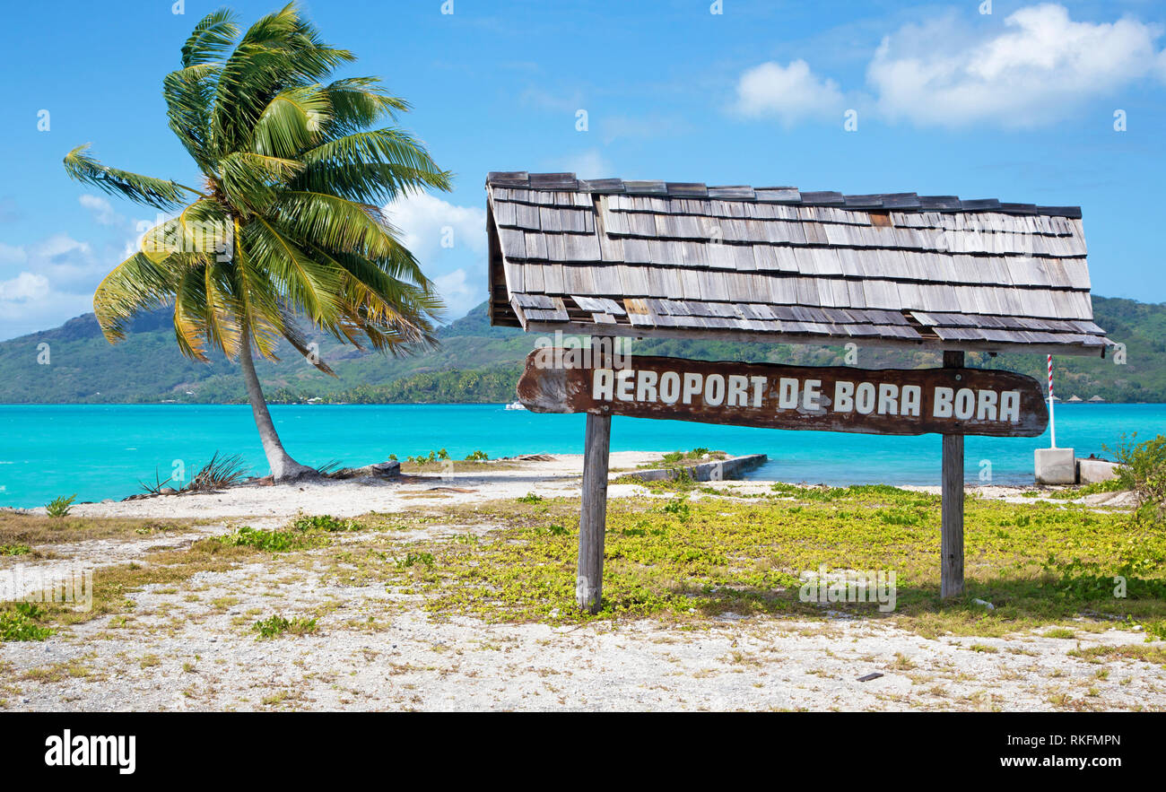 Segno di Aeroporto di Bora Bora in Polinesia francese Foto Stock