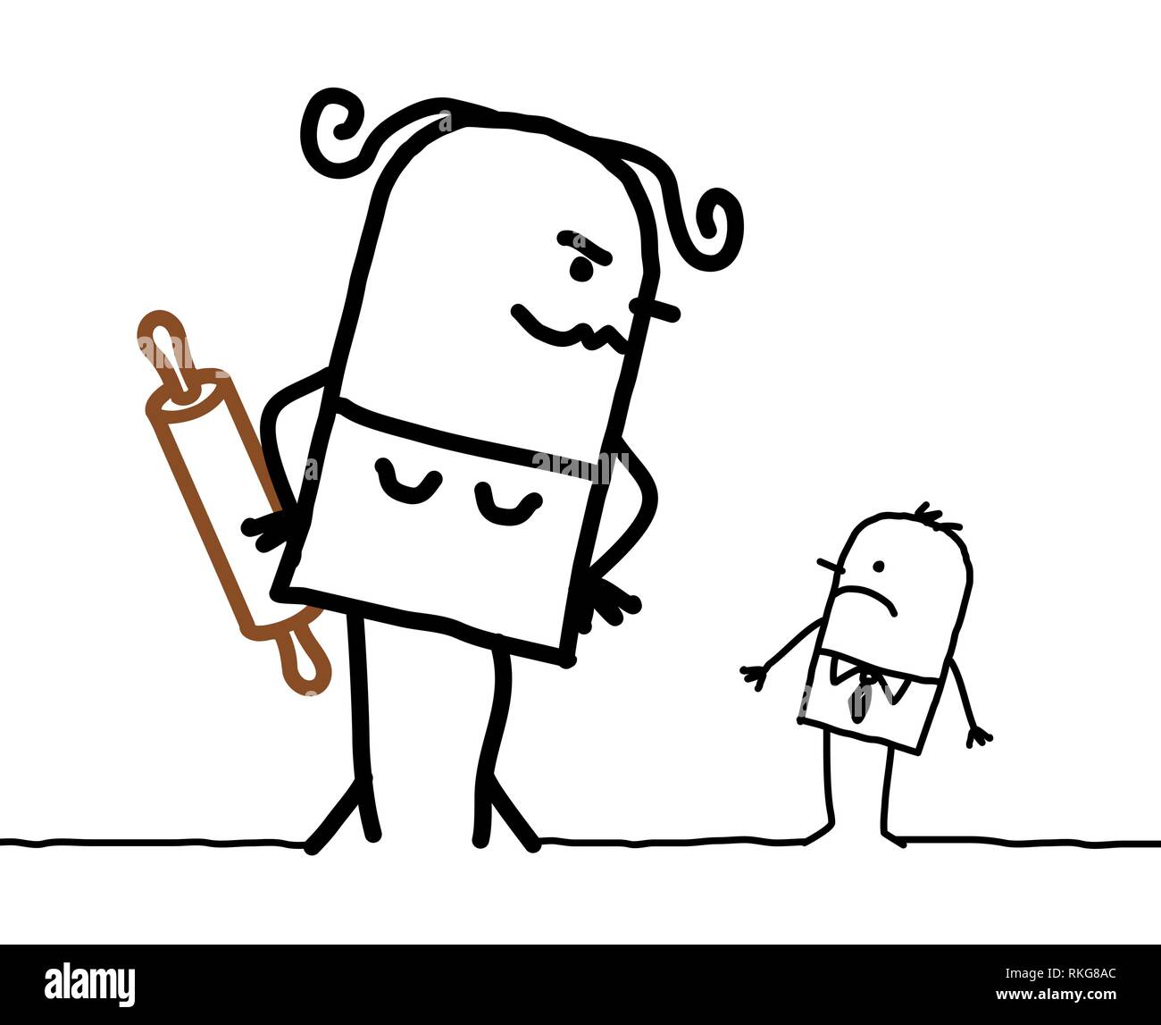 Cartoon grande moglie e marito di poco Illustrazione Vettoriale