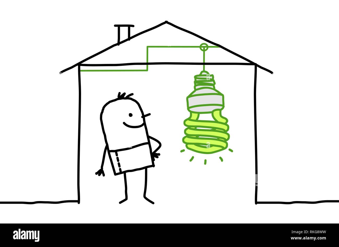 Uomo in casa con luce verde Illustrazione Vettoriale