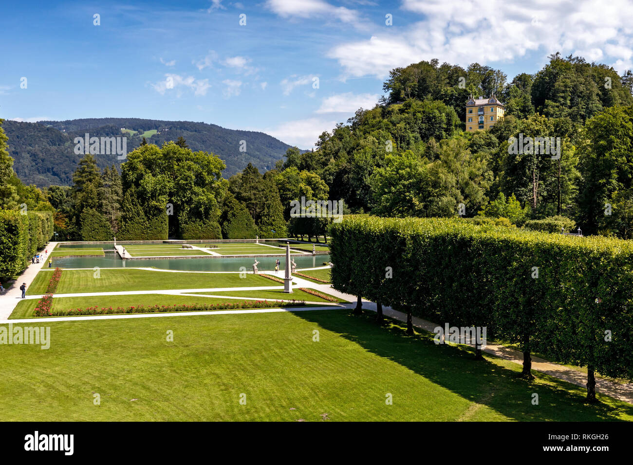 I giardini del castello Il Castello di Hellbrunn e giardini, Salisburgo, Austria Foto Stock