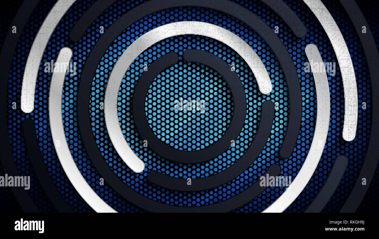 Costruzione dello sfondo. Illustrazione Vettoriale di astratta in acciaio inox il pannello di metallo con sovrapposizione di grunge texture metallica e lamiera forata pattern Illustrazione Vettoriale