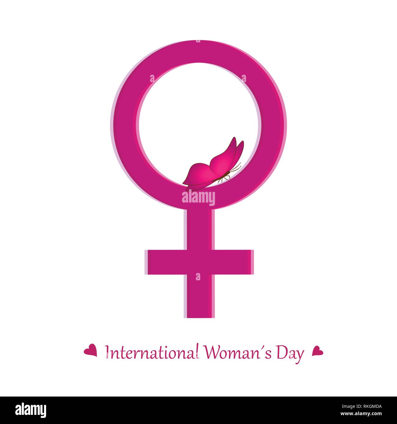 8 marzo internazionale giorno womans rosa simbolo femminile con farfalla illustrazione vettoriale EPS10 Illustrazione Vettoriale