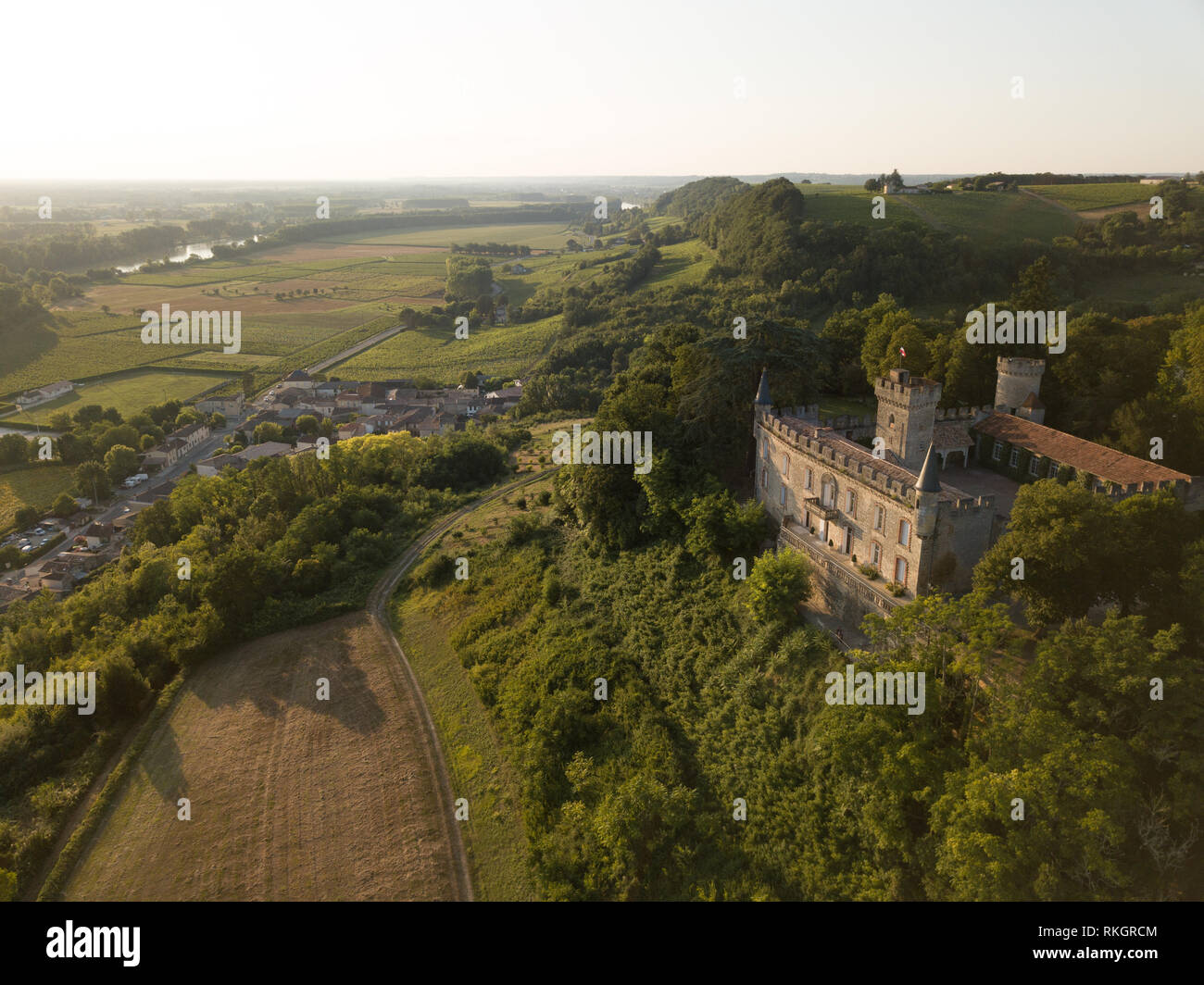 Vista aerea, Sainte Croix du Mont, Gironde, Nouvelle Aquitaine, Francia Foto Stock