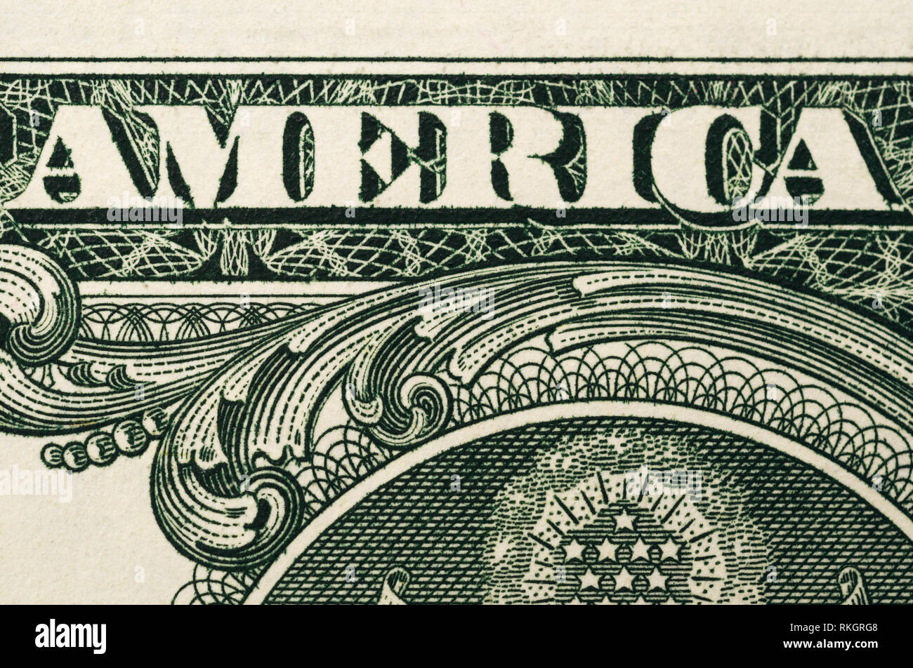 America parola su un dollaro Foto Stock