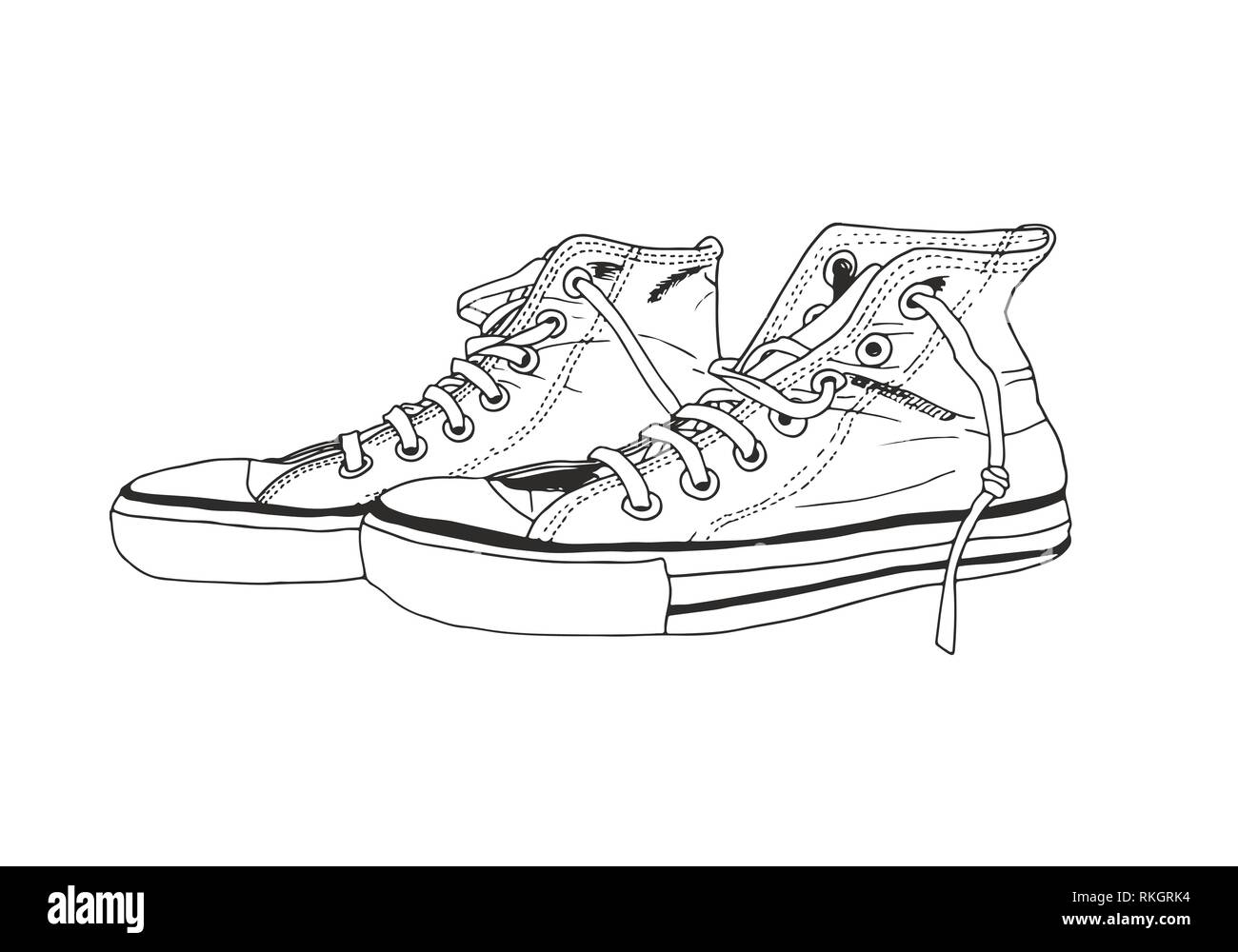 Disegnata a mano hipster sneakers illustrazione vettoriale Illustrazione Vettoriale