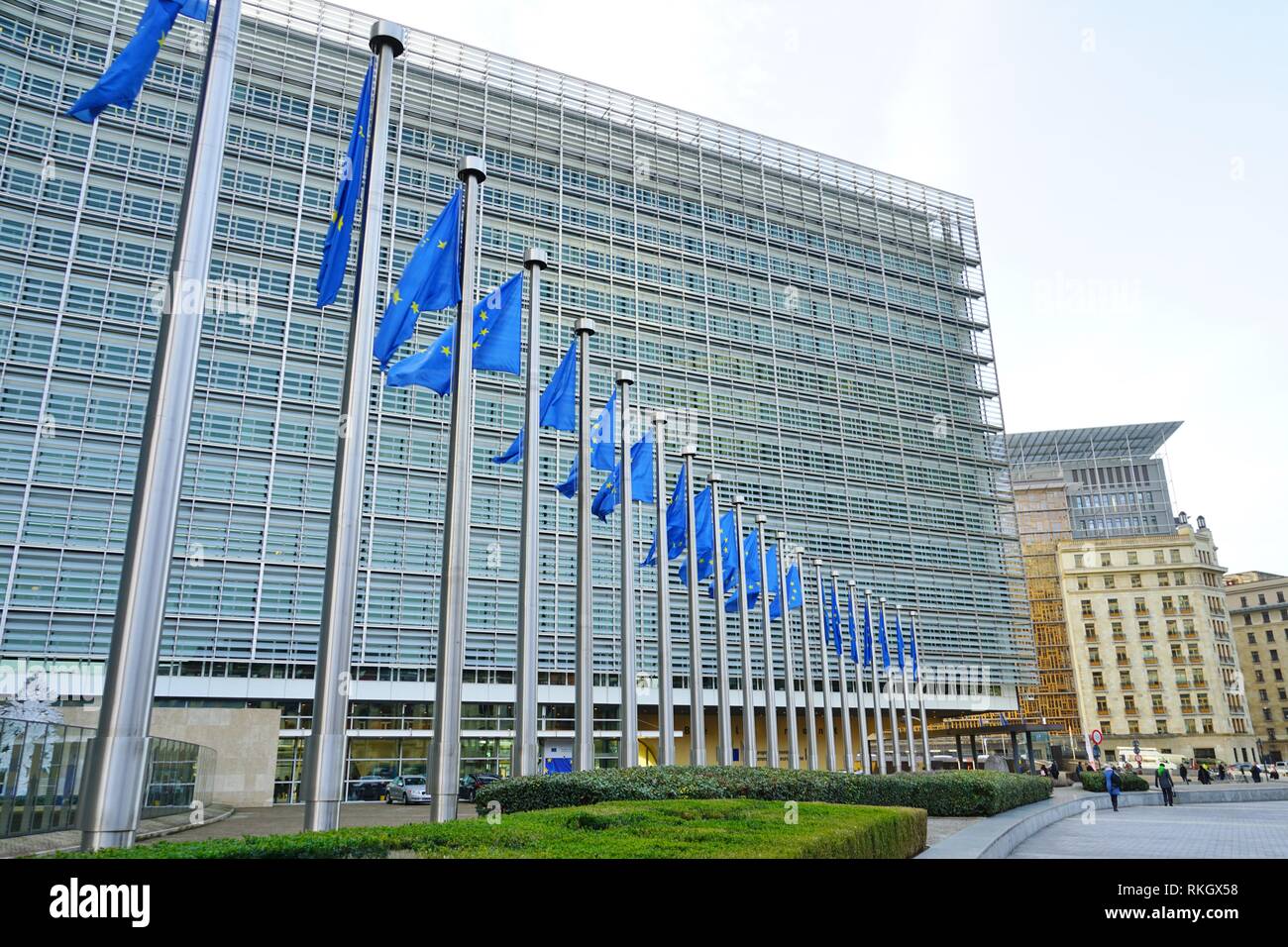 Bruxelles, Belgio - Vista dell'edificio Berlaymont, sede della Commissione europea dell'Unione europea (UE) con sede a Bruxelles in Belgio. Foto Stock