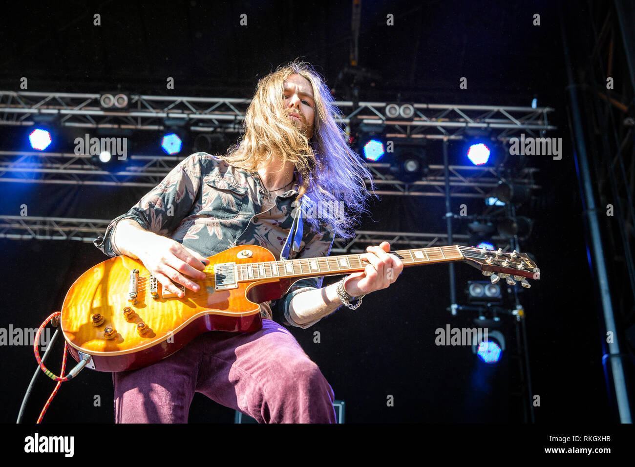 La Svezia Solvesborg - Giugno 06, 2018. Brian Downey vivo e pericoloso esegue un concerto dal vivo presso la musica svedese festival Sweden Rock Festival 2018. Qui il chitarrista Phil Edgar è visto dal vivo sul palco. (Photo credit: Gonzales foto - Terje Dokken). Foto Stock