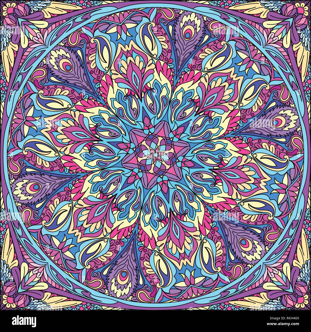 Vector pattern seamless mandala: bandana fazzoletto, Illustrazione Vettoriale