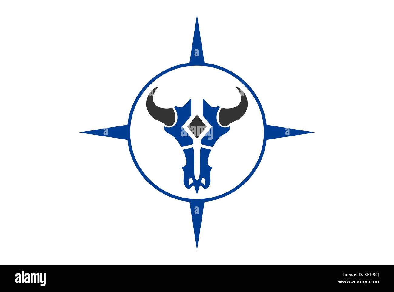 Bull cranio compass vettore icona logo vector concept design piatto Foto Stock