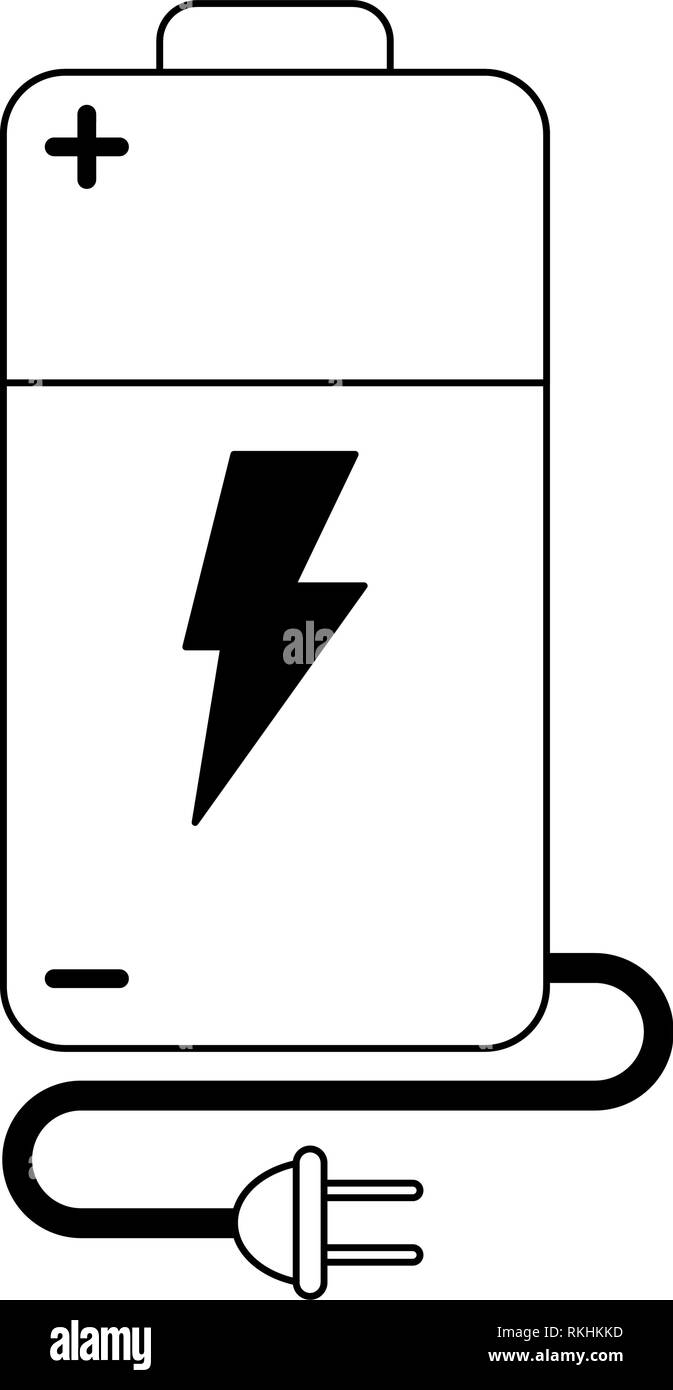 Batteria elettrica con il tappo e il filo bianco e nero Illustrazione Vettoriale