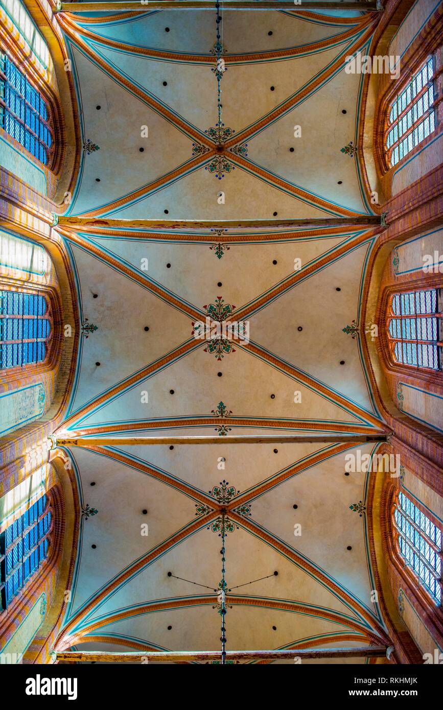 Archivio del soffitto della chiesa di San Nikolai, gotica in mattoni, Wismar, Meclemburgo-Pomerania Occidentale, Germania Foto Stock