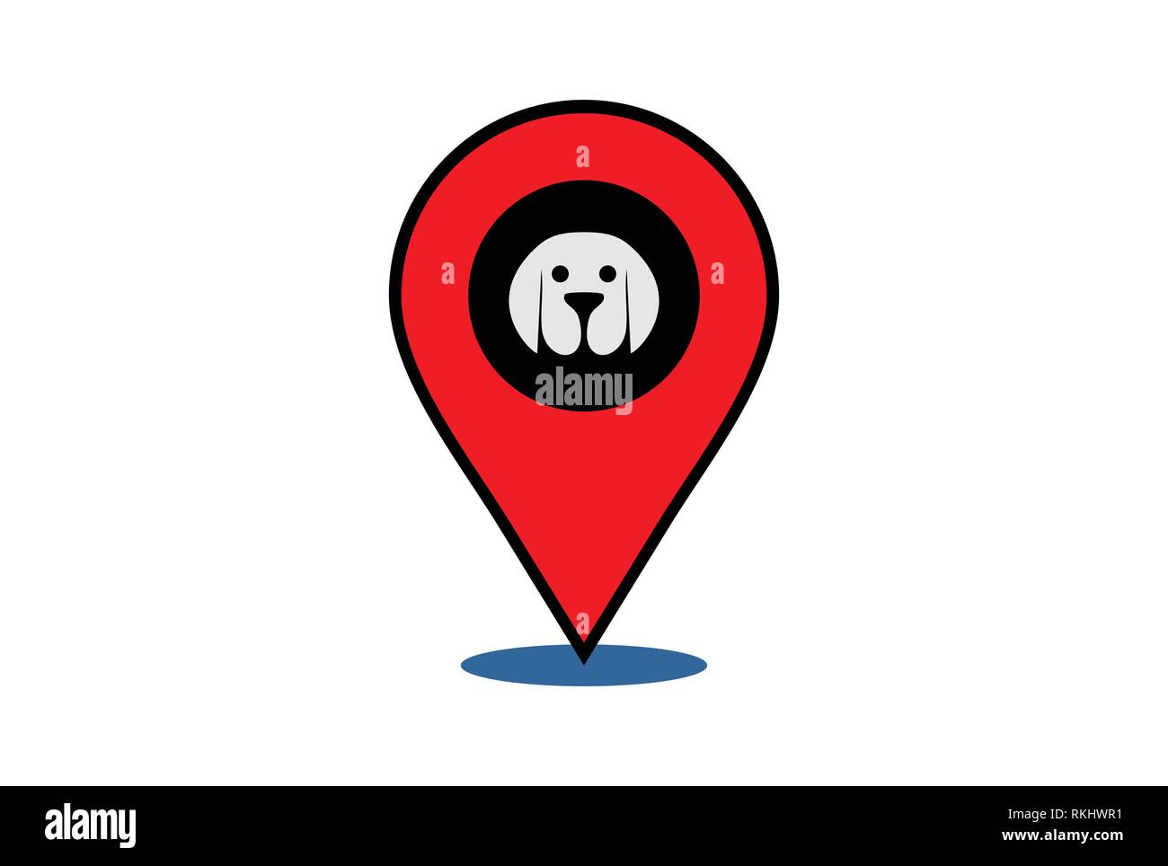 vettore dell'icona del logo di posizione del cane Illustrazione Vettoriale