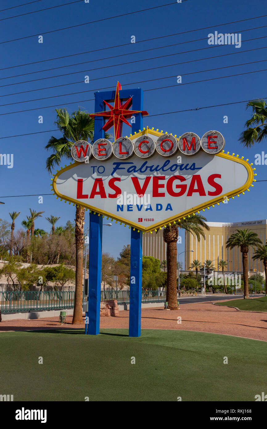 Il 'Benvenuti al favoloso Las Vegas' segno, Las Vegas (Città di Las Vegas, Nevada, Stati Uniti. Foto Stock