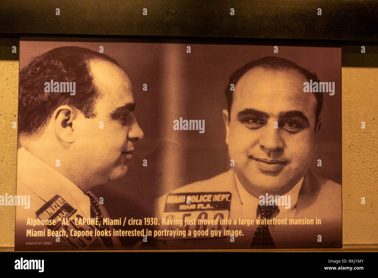 Mugshot di Alphonse 'Al' Capone da Miami in circa 1930, il mob Museum, Las Vegas (Città di Las Vegas, Nevada, Stati Uniti. Foto Stock