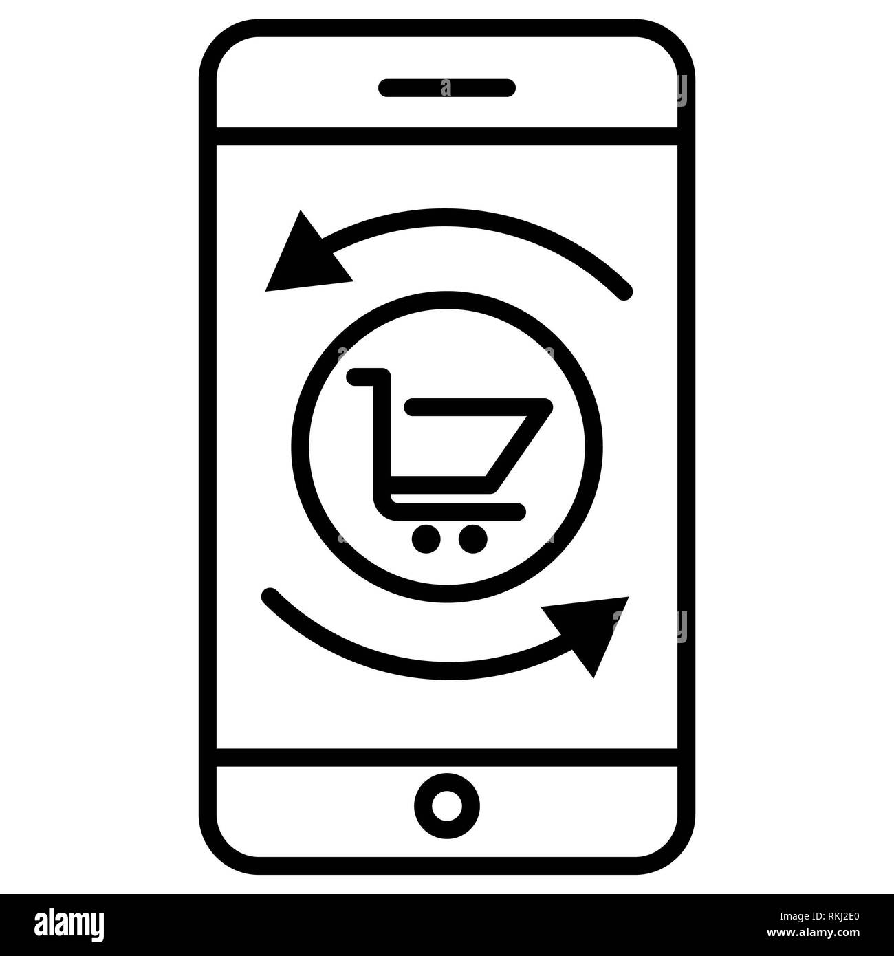 Mobile App Icona, illustrazione vettoriale, E-commerce contorno Foto Stock