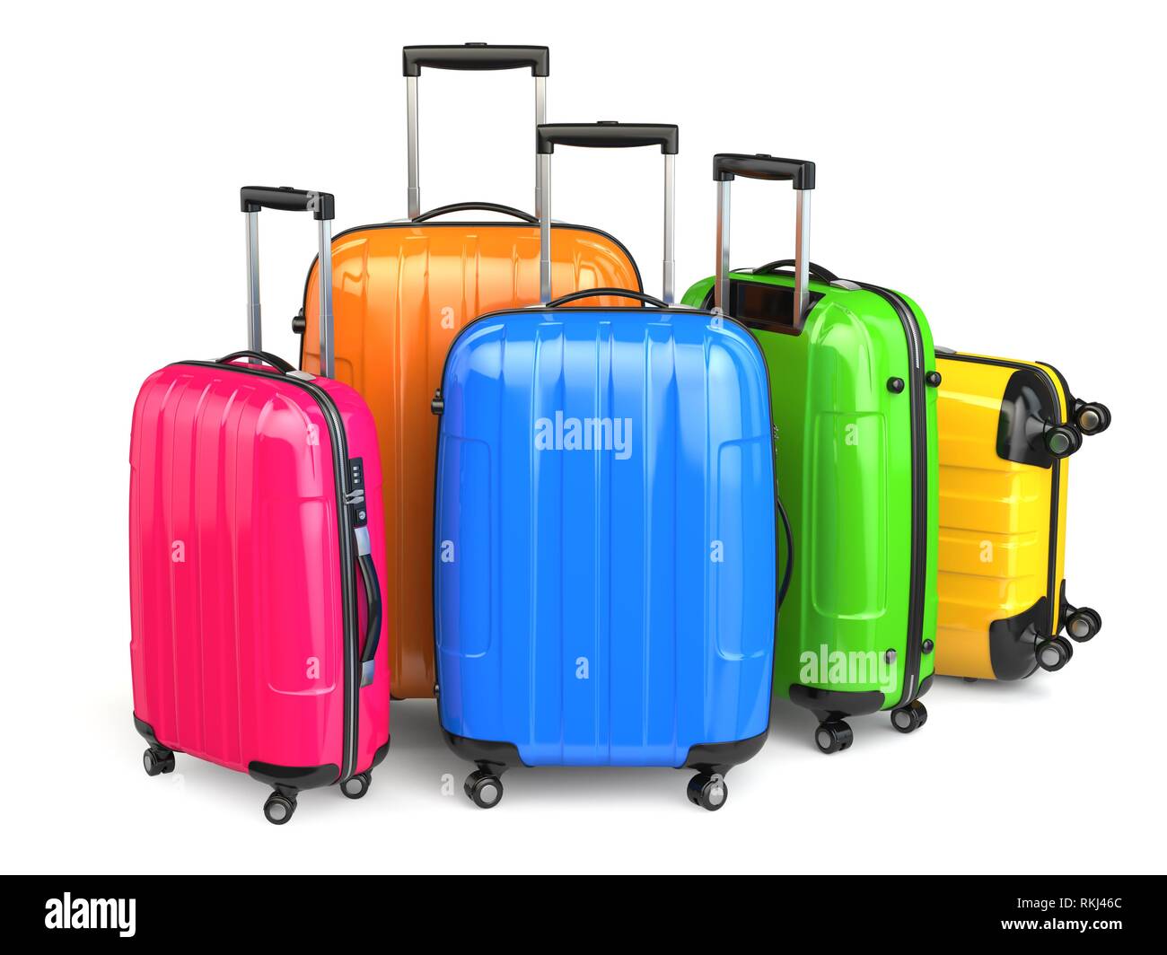 Bagagli. Valigie colorate di bianco su sfondo isolato. 3d Foto stock - Alamy