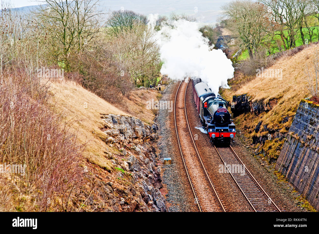 Giubileo locomotiva Classe n. 45596 Bahamas a Waitby, Cumbria, si depositano Carlilse ferroviarie, Inghilterra 9 Febbraio 2019 Foto Stock