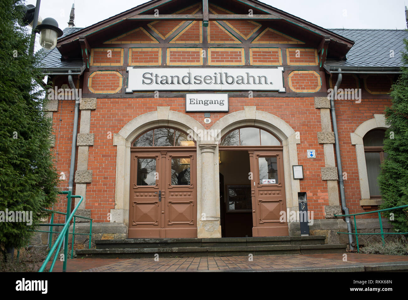 Costruzione della stazione di montagna di Dresda Funicolare, Standseilbahn in Germania Foto Stock