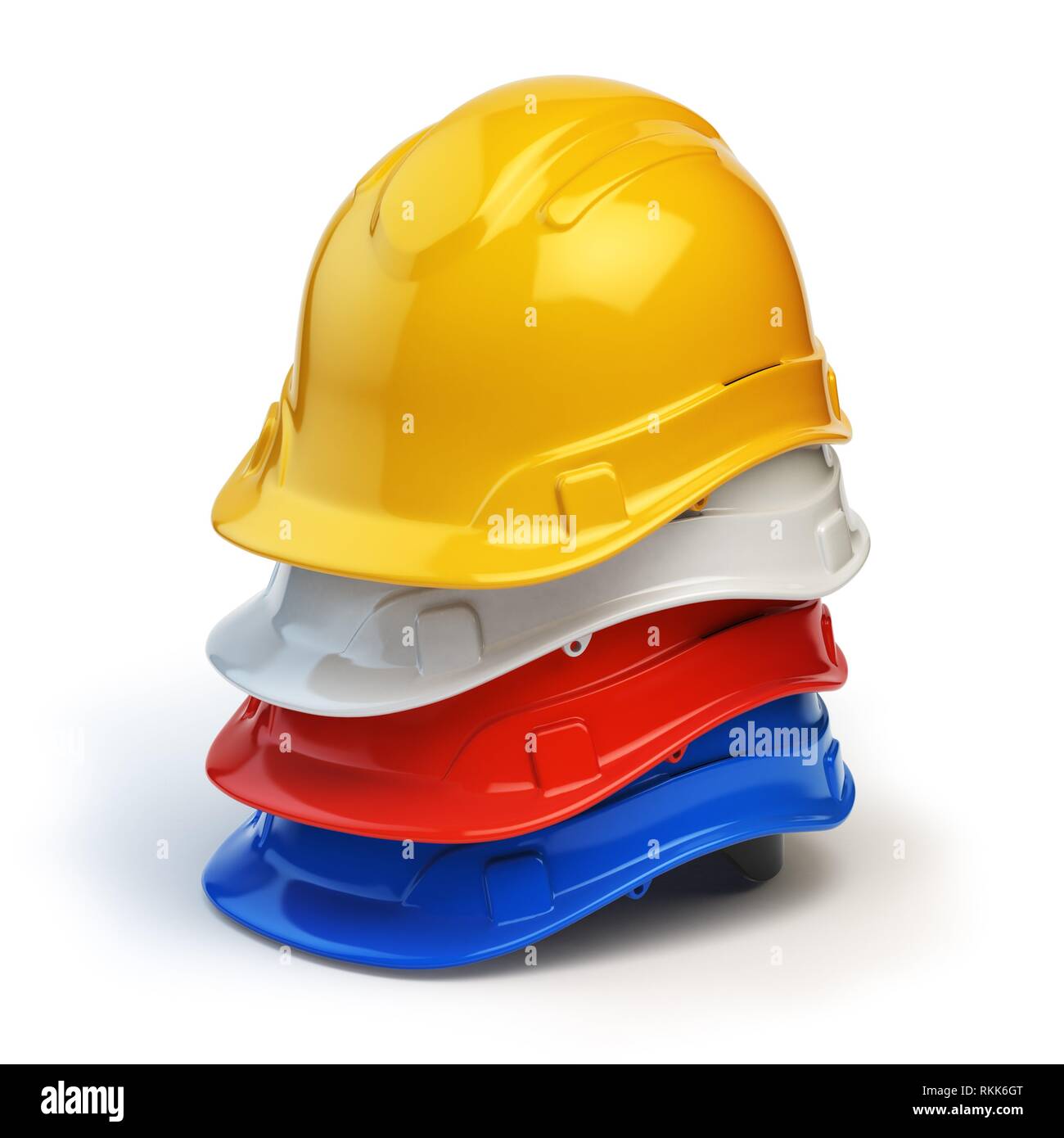Varie Gli elmetti, elmetti di sicurezza isolati su bianco. 3d'illustrazione  Foto stock - Alamy