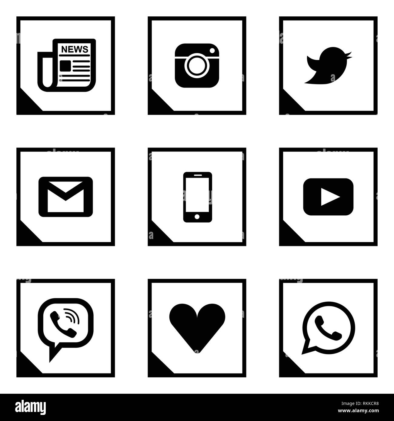 Vettore di media sociale icone. Linea nera icona quadrata. Illustrazione Vettoriale