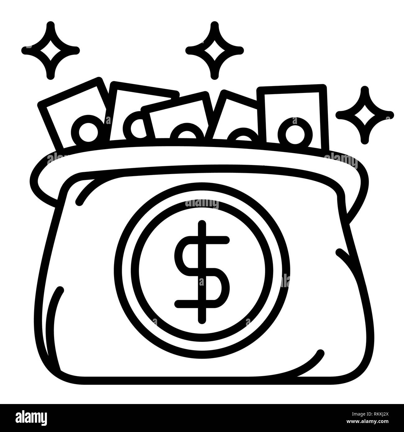 Denaro borsa icona, illustrazione vettoriale, finanza contorno Foto Stock
