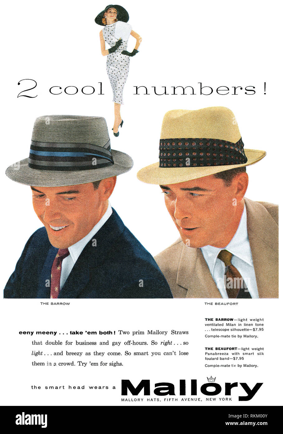 1958 U.S. pubblicità per Mallory uomini di cappelli di paglia Foto stock -  Alamy