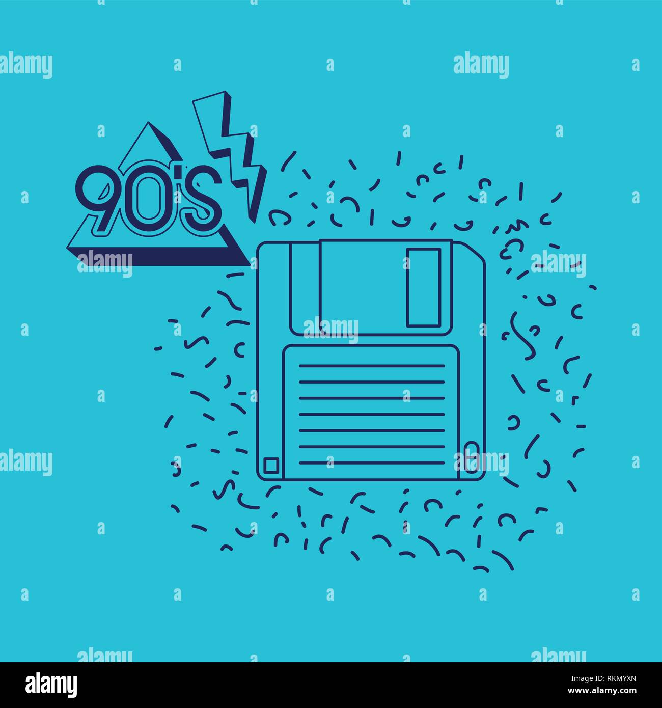 90s etichetta con floppy disk Illustrazione Vettoriale