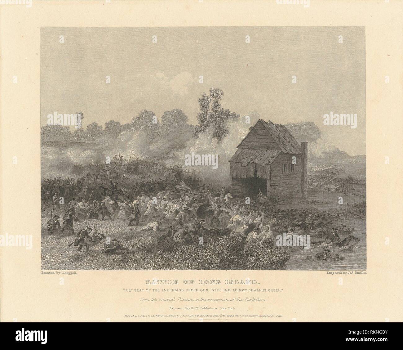 Battaglia di Long Island. Lossing, Benson Giovanni, 1813-1891 (Autore) Smillie, Giacomo (1807-1885) (incisore) Chappel, Alonzo (1828-1887) (artista). Emmet Foto Stock