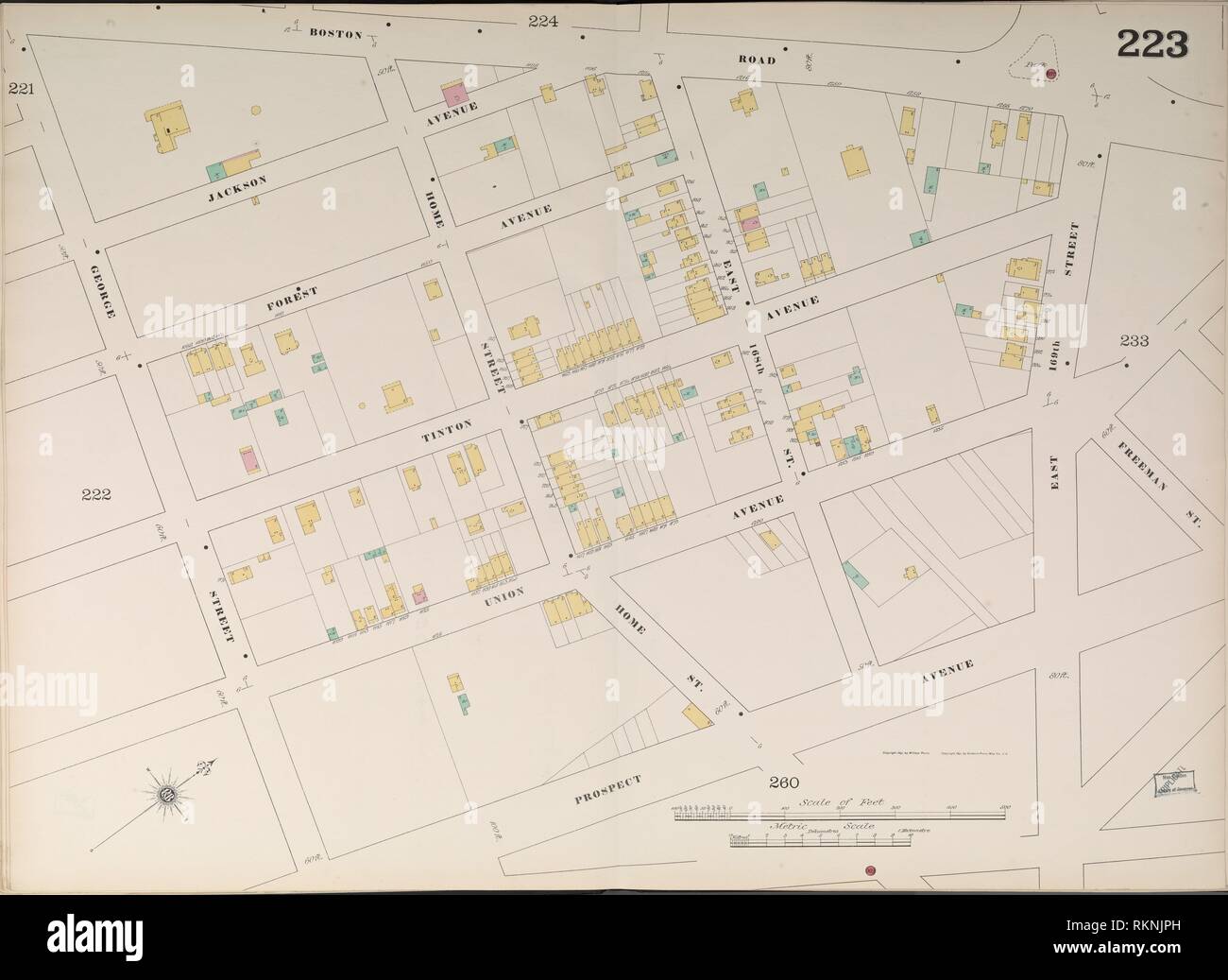 Bronx, V. 10, doppia piastra pagina n. 223 [mappa delimitata da Boston Rd., E. 169A SAN, prospettiva Ave., George St.]. Sanborn Mappa Azienda (publisher). Foto Stock
