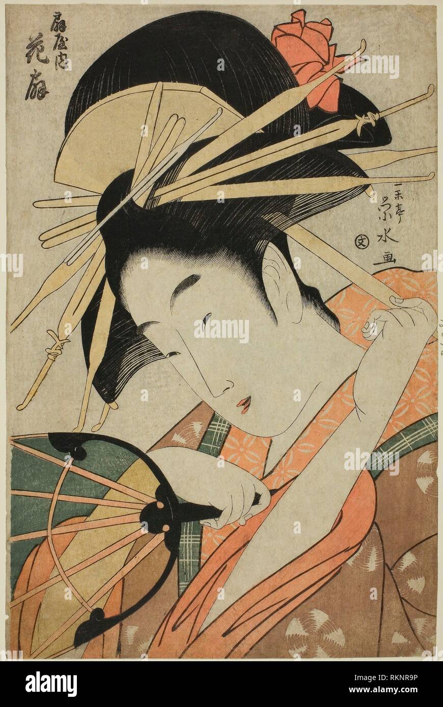 La cortigiana Hanaogi del Ogiya - c. 1798 - Ichirakutei Eisui giapponese, active 1790-1823 - Artista: Ichirakutei Eisui, Origine: Giappone, data: Foto Stock