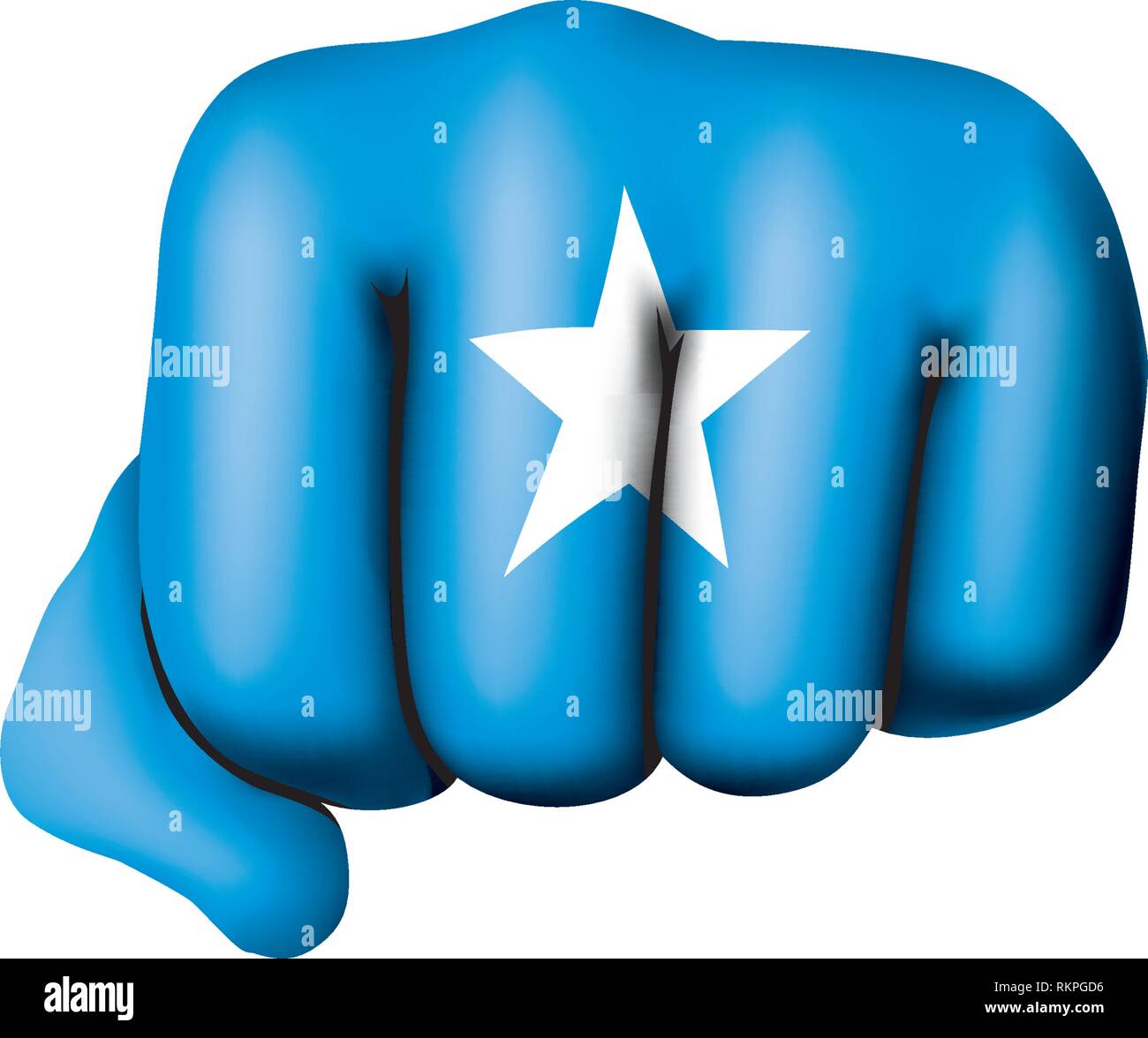 Somalia bandiera e la mano su sfondo bianco. Illustrazione Vettoriale Illustrazione Vettoriale