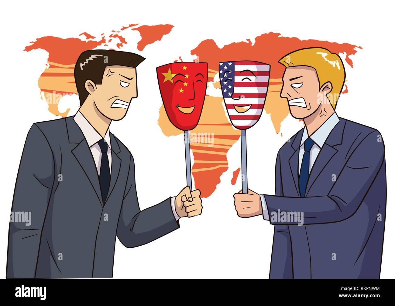 La diplomazia e la guerra commerciale, commercio internazionale concetto illustrazione vettoriale 011 Illustrazione Vettoriale