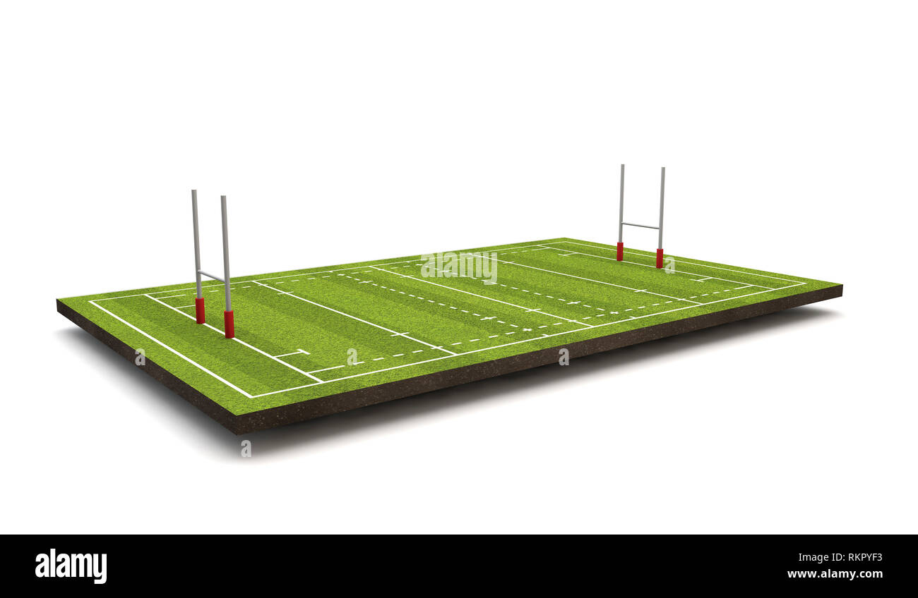 Passo di rugby con linee e obiettivi. Il rendering 3D Foto Stock